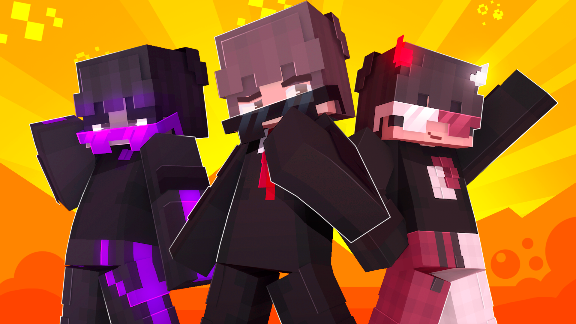 Keyart render of a minecraft marketplace skin pack about cool teens.
