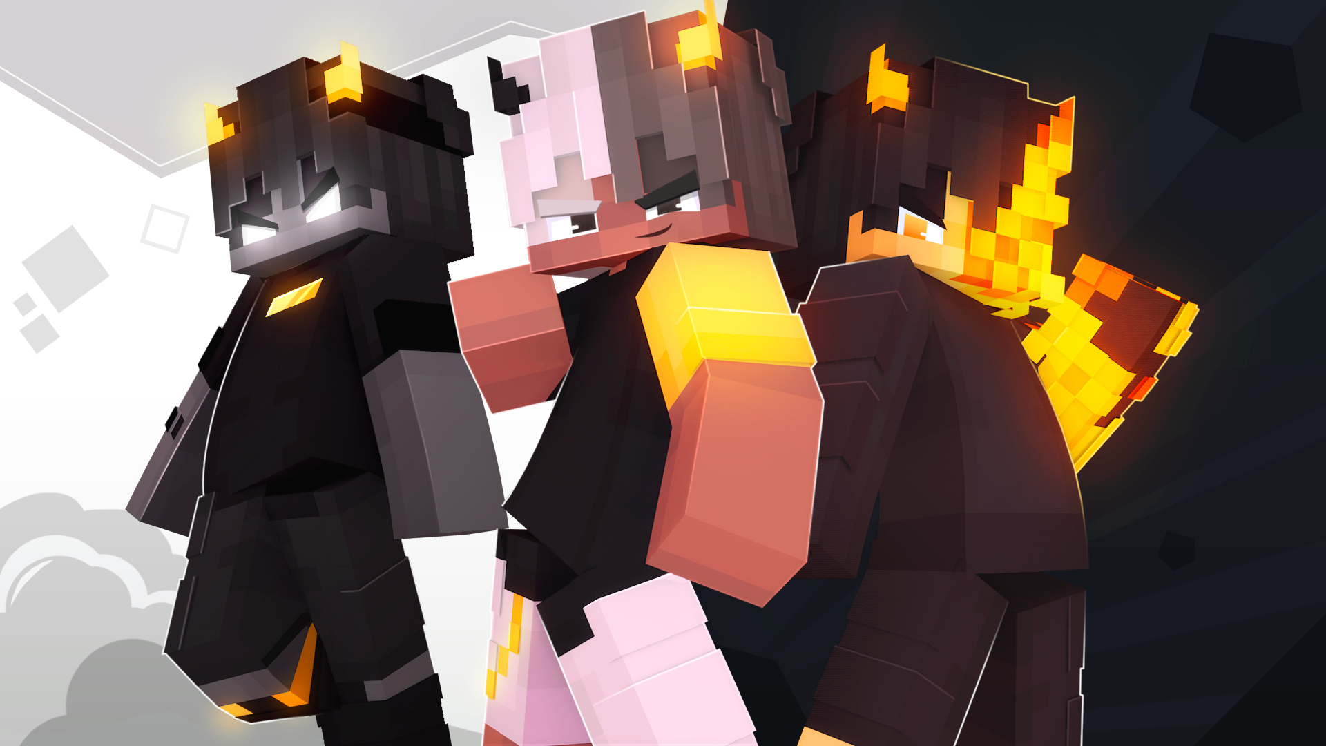 Keyart render of a minecraft marketplace skin pack about fire fashion.