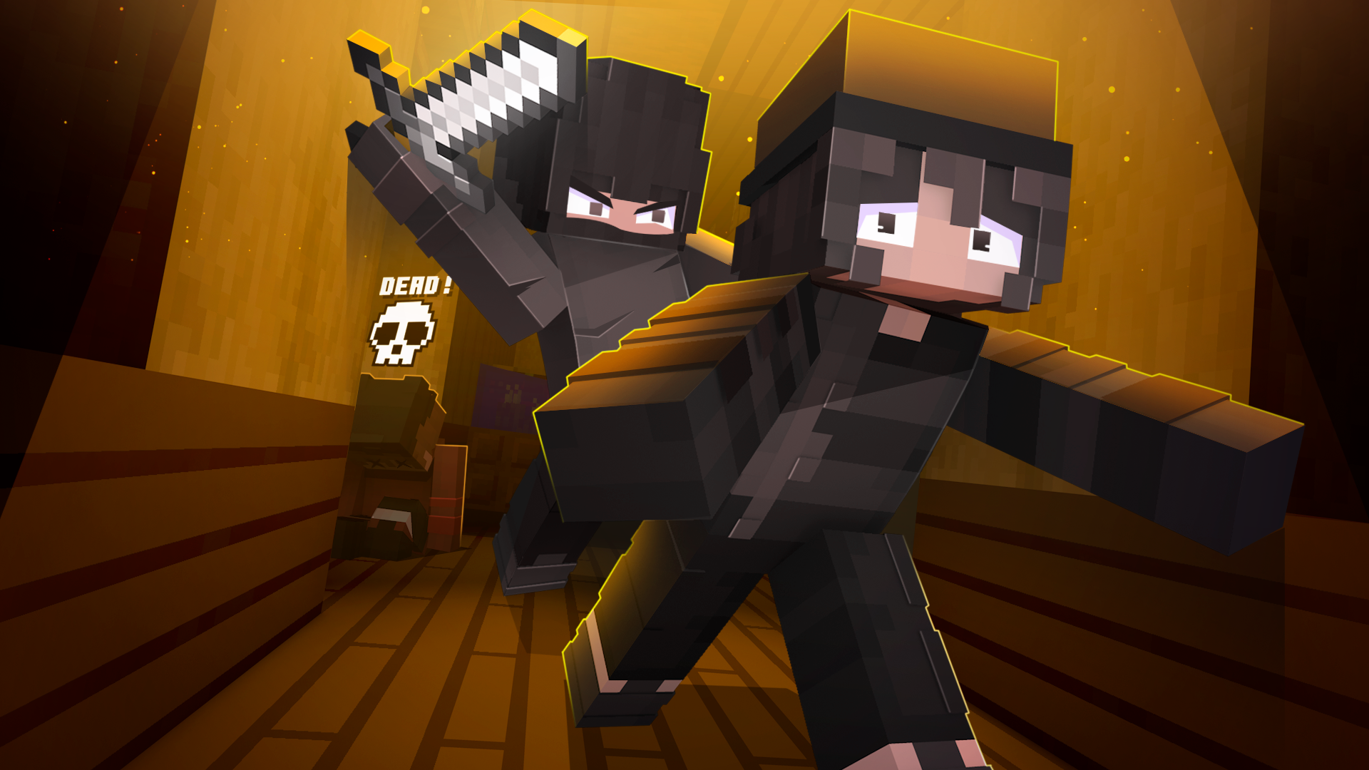 Keyart render of a minecraft marketplace product about Murder Mistery.