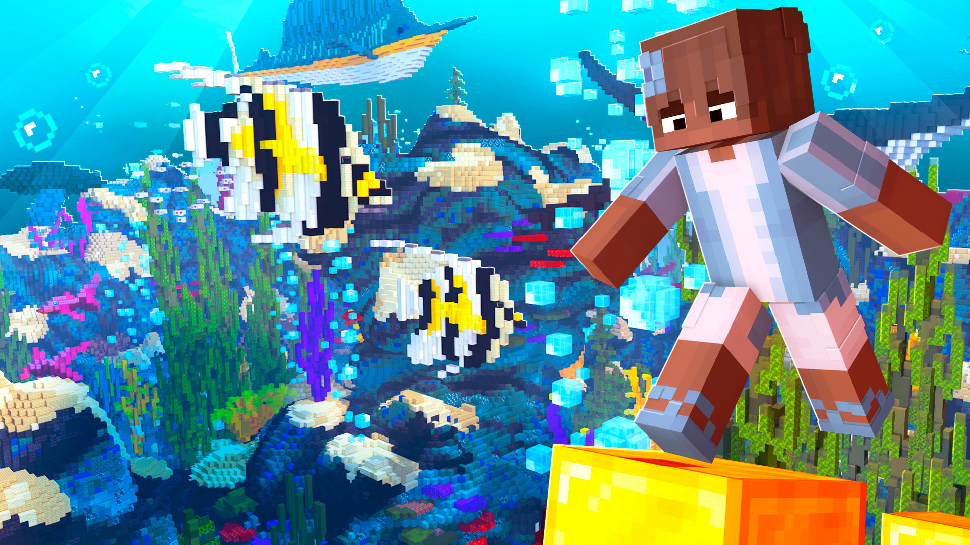 Keyart render of a minecraft marketplace product about Ocean Parkour.