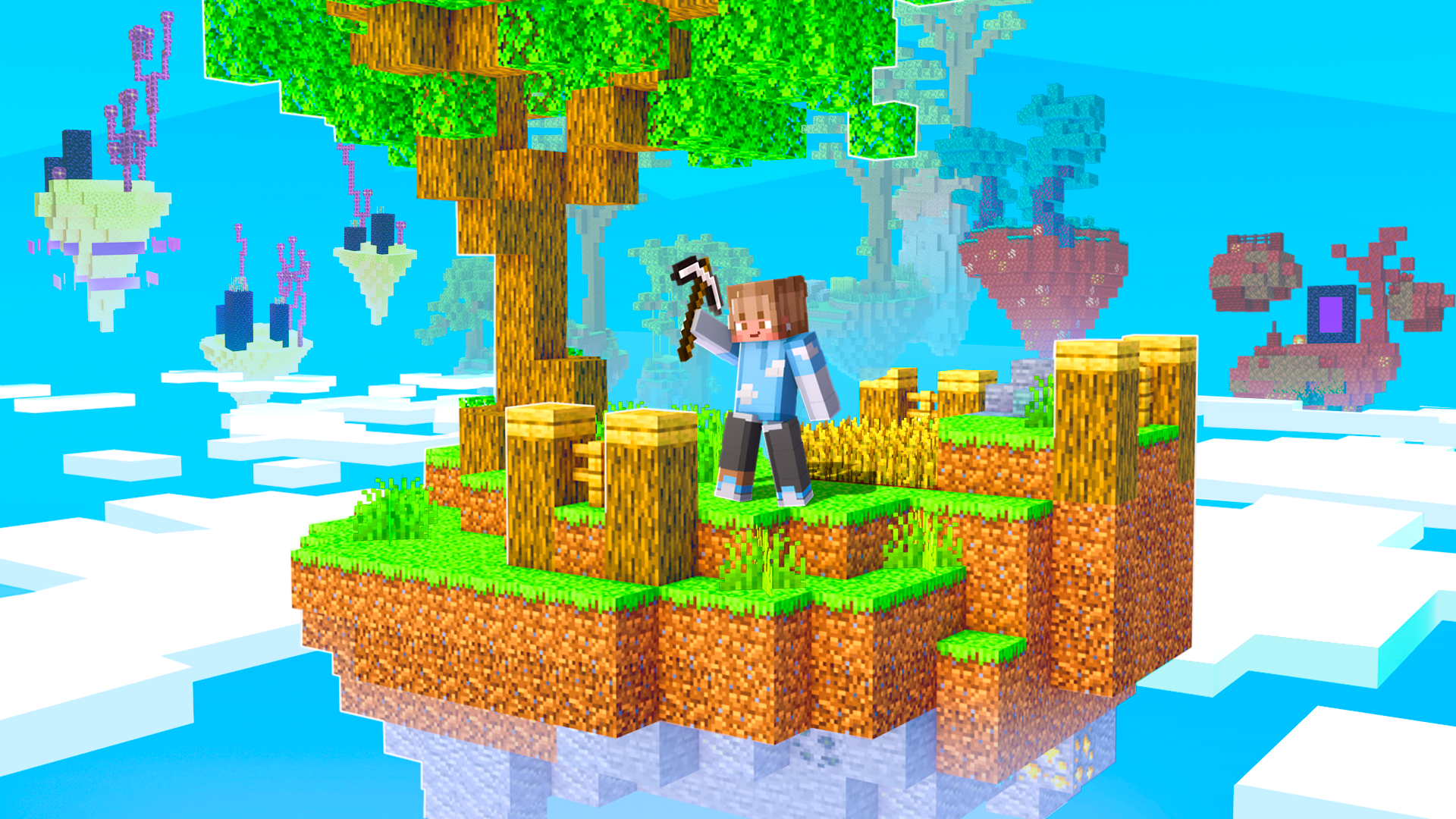 Keyart render of a minecraft marketplace product about Skyblock.